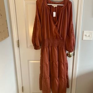 NWT Penelope Rose Burnt Orange/Dusty Rose Dress, W/ Pockets, Tiered Skirt, 3X